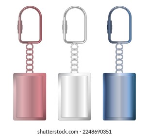 set of high detailed and realistic steel metallic key chain isolated.