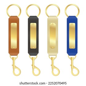 set of high detailed and realistic steel metallic key chain isolated.