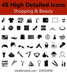 Set of High Detailed Shopping and Beauty Smooth Icons in Black Colors. Suitable For All Kind of Design (Web Page, Interface, Advertising, Polygraph and Other). Vector Illustration. 