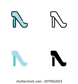 Set of High Heel Icons with different styles Glyph Outline Flat and Colored