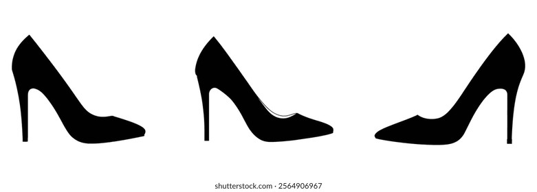 Set of high heels icon, silhouette, outline, vector, illustration, isolated on a white background