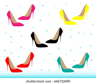 Set of High Heels Shoes in Different Colors on the white background. - Illustration
High Heels, Shoe, Fashion Show