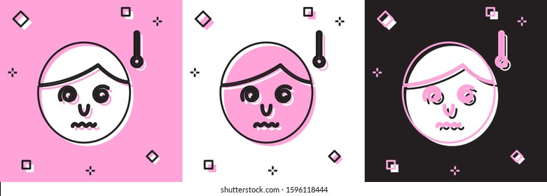 Set High human body temperature or get fever icon isolated on pink and white, black background. Disease, cold, flu symptom.  Vector Illustration