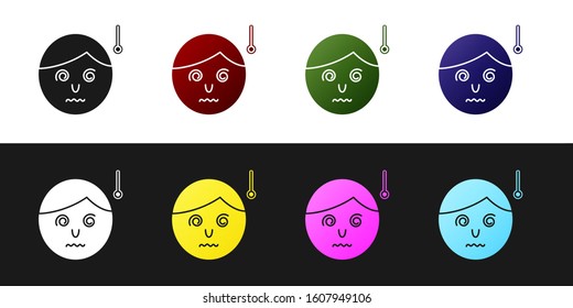 Set High human body temperature or get fever icon isolated on black and white background. Disease, cold, flu symptom.  Vector Illustration