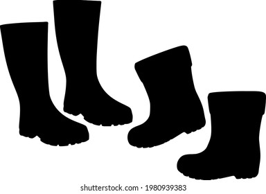 A set of high and low rubber boots.
