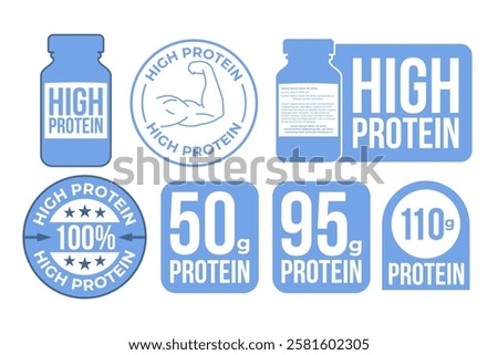set of High protein Label, vector design sticker label food industry