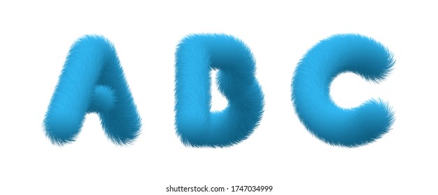 Set of High Quality 3D Shaggy Letter A B C on White Background . Isolated Vector Element