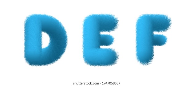 Set of High Quality 3D Shaggy Letter D E F on White Background . Isolated Vector Element
