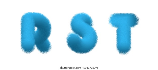 Set of High Quality 3D Shaggy Letter R S T on White Background . Isolated Vector Element