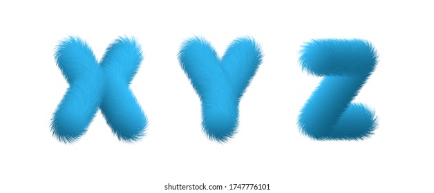 Set of High Quality 3D Shaggy Letter X Y Z on White Background . Isolated Vector Element