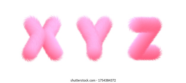 Set of High Quality 3D Shaggy Letter X Y Z on White Background . Isolated Vector Element