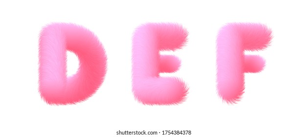 Set of High Quality 3D Shaggy Letter D E F on White Background . Isolated Vector Element