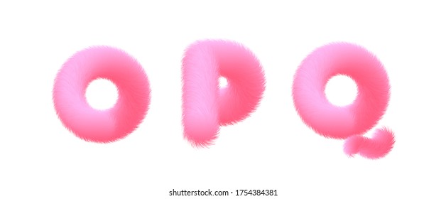 Set of High Quality 3D Shaggy Letter O P Q on White Background . Isolated Vector Element