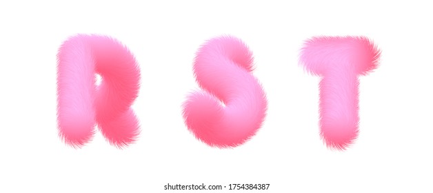 Set of High Quality 3D Shaggy Letter R S T on White Background . Isolated Vector Element