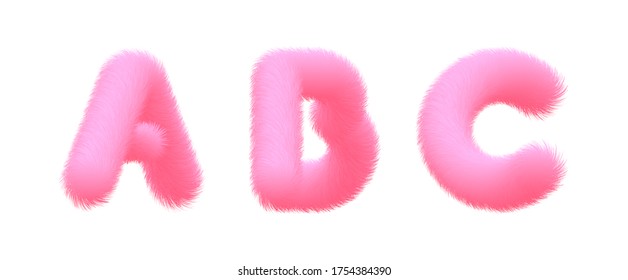 Set of High Quality 3D Shaggy Letter A B C on White Background . Isolated Vector Element