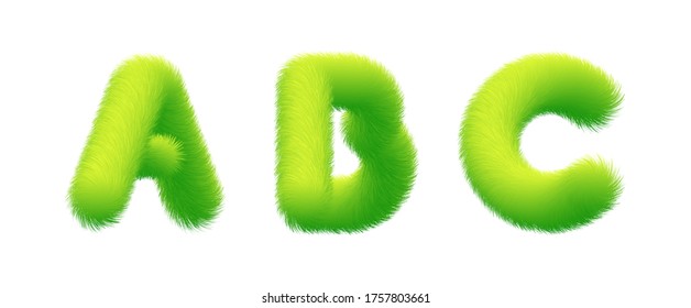 Set of High Quality 3D Shaggy Letter A B C on White Background . Isolated Vector Element