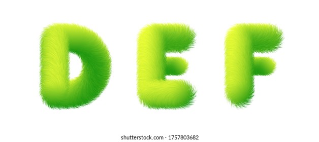 Set of High Quality 3D Shaggy Letter D E F on White Background . Isolated Vector Element
