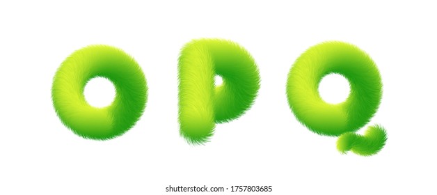 Set of High Quality 3D Shaggy Letter O P Q on White Background . Isolated Vector Element