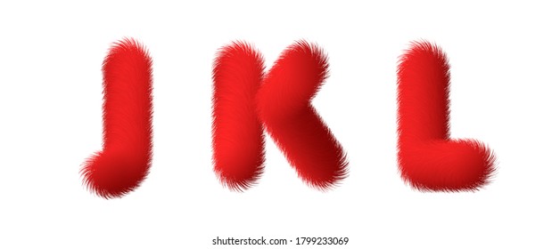 Set of High Quality 3D Shaggy Letter J K L on White Background . Isolated Vector Element