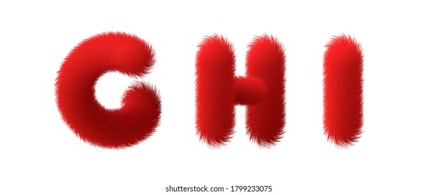 Set of High Quality 3D Shaggy Letter G H I on White Background . Isolated Vector Element