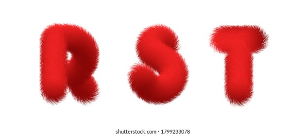 Set of High Quality 3D Shaggy Letter R S T on White Background . Isolated Vector Element