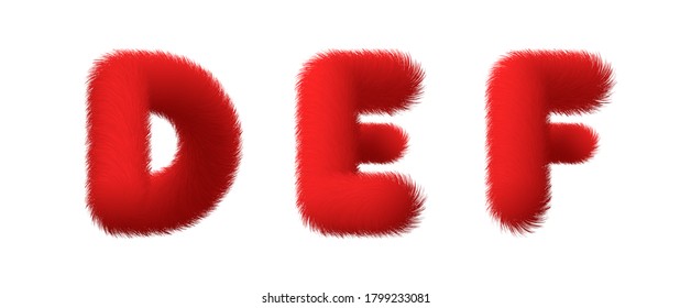 Set of High Quality 3D Shaggy Letter D E F on White Background . Isolated Vector Element