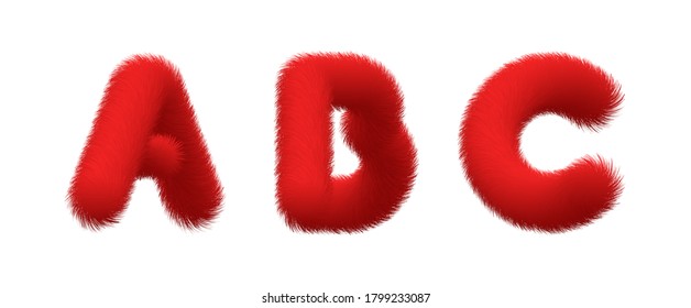 Set of High Quality 3D Shaggy Letter A B C on White Background . Isolated Vector Element