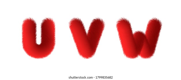 Set of High Quality 3D Shaggy Letter U V W on White Background . Isolated Vector Element