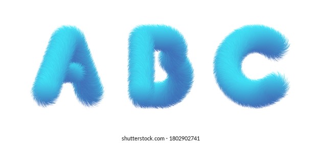 Set of High Quality 3D Shaggy Letter A B C on White Background . Isolated Vector Element