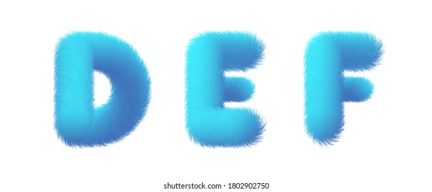 Set of High Quality 3D Shaggy Letter D E F on White Background . Isolated Vector Element