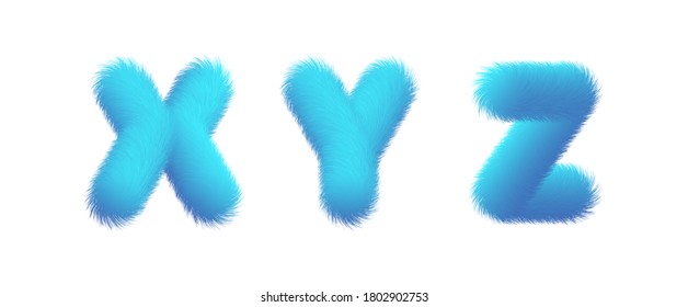 Set of High Quality 3D Shaggy Letter X Y Z on White Background . Isolated Vector Element