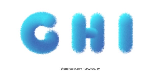 Set of High Quality 3D Shaggy Letter G H I on White Background . Isolated Vector Element