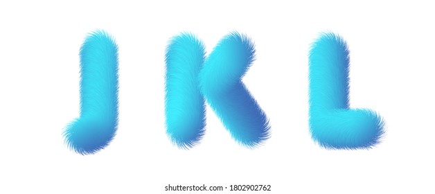 Set of High Quality 3D Shaggy Letter J K L on White Background . Isolated Vector Element