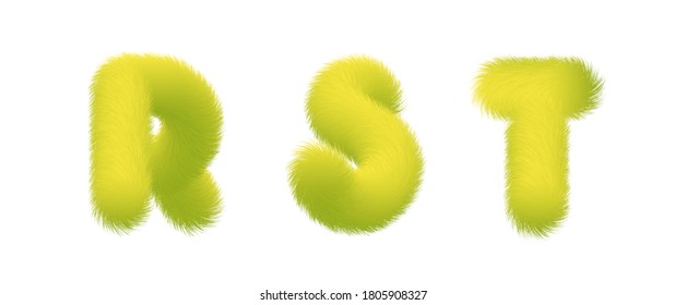 Set of High Quality 3D Shaggy Letter R S T on White Background . Isolated Vector Element