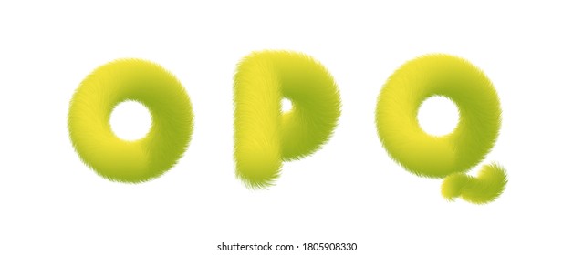 Set of High Quality 3D Shaggy Letter O P Q on White Background . Isolated Vector Element