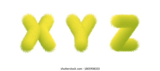 Set of High Quality 3D Shaggy Letter X Y Z on White Background . Isolated Vector Element