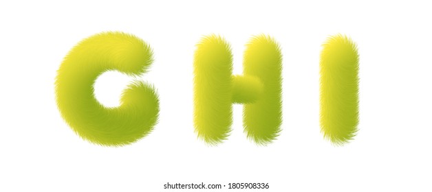 Set of High Quality 3D Shaggy Letter G H I on White Background . Isolated Vector Element