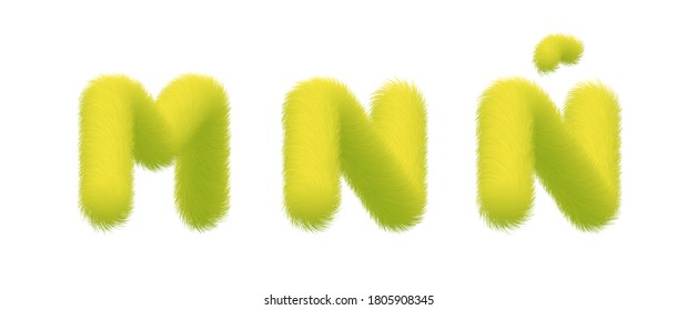 Set of High Quality 3D Shaggy Letter M N Ñ Vector Element