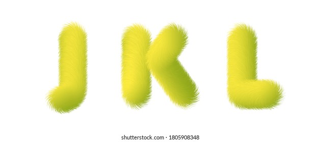 Set of High Quality 3D Shaggy Letter J K L on White Background . Isolated Vector Element