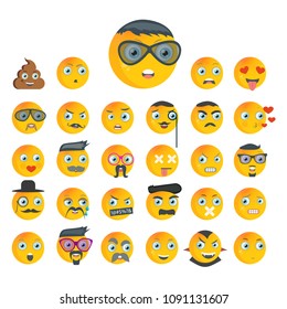 Set of high quality cartoon emotions icons. collection of emoji, faces with different expressions of emotions. Vector illustration.