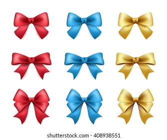 Set of High Quality Color Bows on White Background. Vector Isolated Illustration.