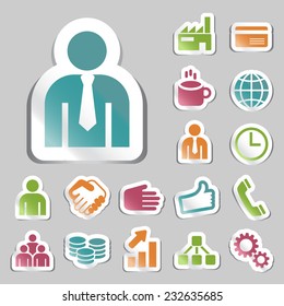 Set of High Quality Colored Business Icons on Stick Buttons 1. 