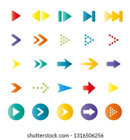 A set of high quality colourful arrow sign and symbol on white background, Vector illustration, Arrow icon set.