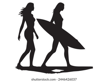 A set of high quality detailed silhouettes of a surfer surfing the waves on his surfboard