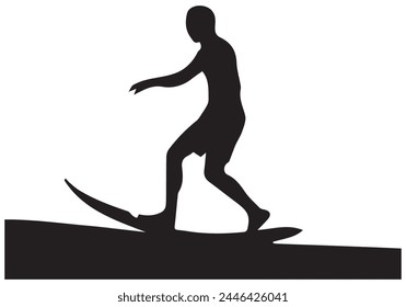 A set of high quality detailed silhouettes of a surfer surfing the waves on his surfboard