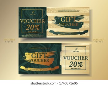 Set high quality gift vouchers. Shiny satin pattern as the background and decorated with gold tones, looks elegant. Good promotion. Illustration/vector