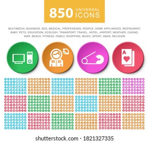 Set of High Quality Icons on Circular Colorful Buttons with Sahdows on White Background . Isolated Vector Elements