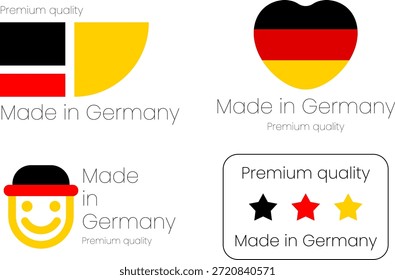 Conjunto de etiquetas de alta calidad que muestran Made in Germany en diseños de estilo moderno plano simple