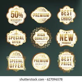 Set of High Quality Luxury Labels on Dark Background . Vector Isolated Illustration