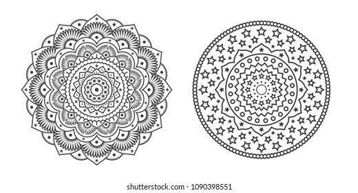 Set of High Quality Modern Decorative Oriental Black Mandala on White Background . Isolated Vector Elements